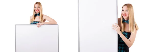 Üres tábla fehér nő — Stock Fotó