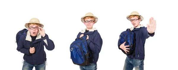 Divertente studente che indossa un cappello safari — Foto Stock