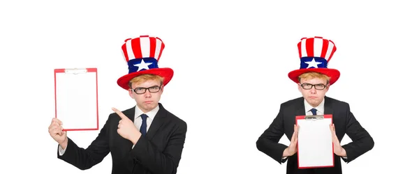 Hombre usando sombrero con símbolos americanos — Foto de Stock