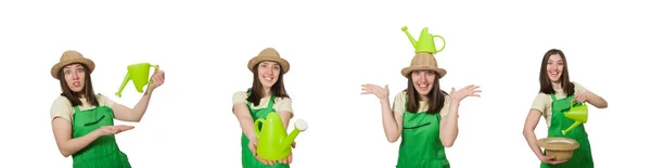 Mujer con agua puede aislar en blanco — Foto de Stock