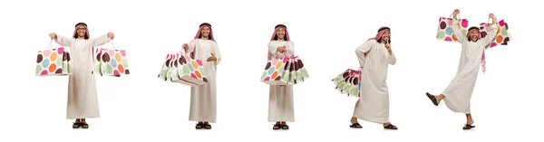 Араб с пакетами на белом — стоковое фото