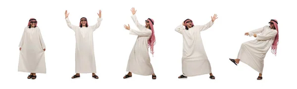 Hombre árabe feliz aislado en blanco — Foto de Stock
