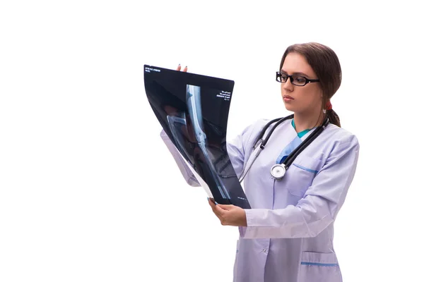 Young female doctor radiologist isolated on white — Stock Photo, Image