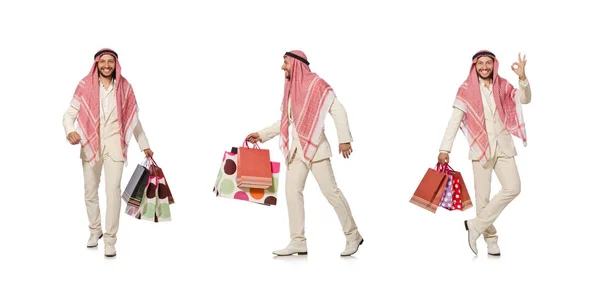 Arab muž s nákupní tašky na bílém pozadí — Stock fotografie