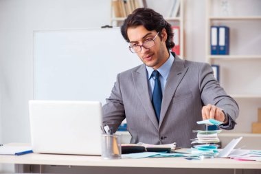 Bütçe planlama konseptinde genç yakışıklı işadamı 