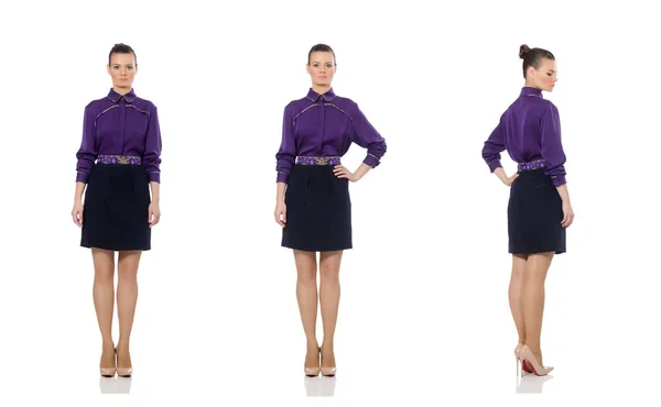 Красивая модель в фиолетовой блузке, изолированной на белом — стоковое фото