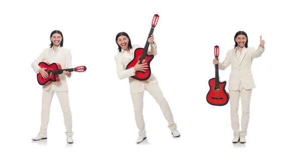 Mannen med gitarr isolerad på vit — Stockfoto