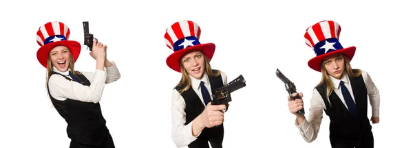 Frau trägt Hut mit amerikanischen Symbolen — Stockfoto