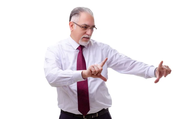 Verouderde zakenman werknemer geïsoleerd op wit — Stockfoto