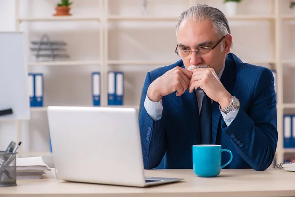 Employé de sexe masculin âgé travaillant au bureau — Photo