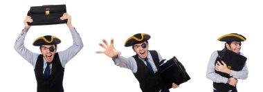 Beyaz izole tricorn tek gözlü adamla     