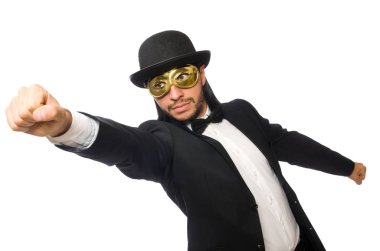 Beyaz arka planda izole komik adam