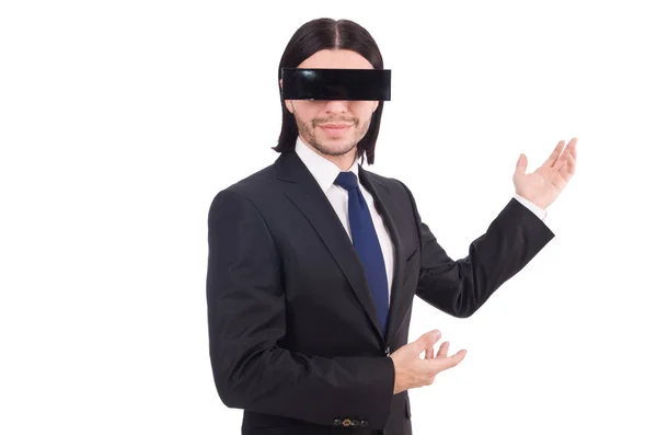 Νεαρός άνδρας με μαύρη μάσκα προσώπου σε λευκό — Φωτογραφία Αρχείου