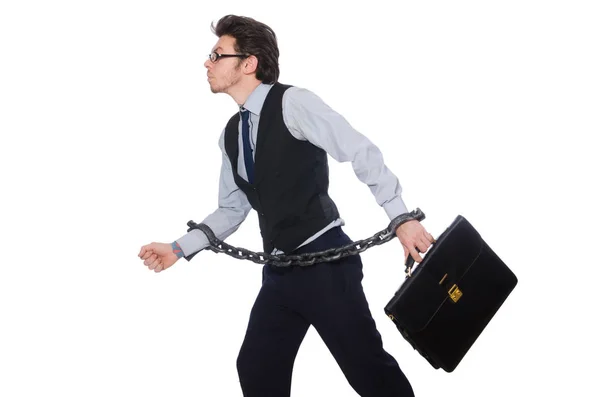 Chained male employee isolated on white — Stock Photo, Image