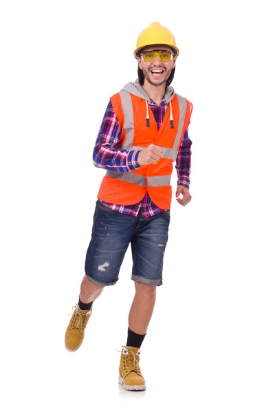 Young male builder contractor isolated on white — Stock Photo, Image