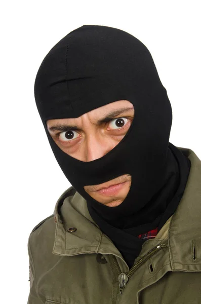 Criminale indossare maschera isolata su bianco — Foto Stock