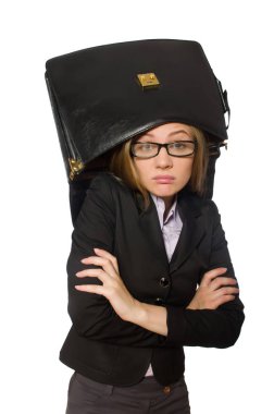 Evrak çantalı genç bayan çalışanlar beyaza izole edilmiş. 