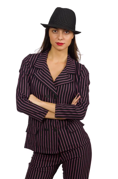 Woman wearing striped costume isolated on white — Stock Photo, Image