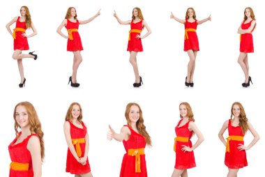 Genç güzel kız izole üzerinde beyaz basarak