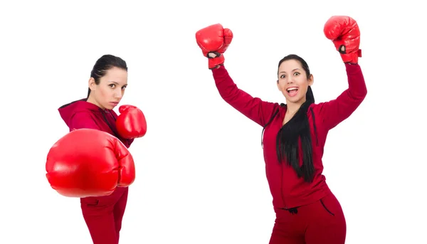 Mujer boxeadora aislada en el blanco — Foto de Stock