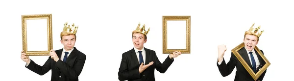 Man with picture frame isolated on the white — Stock Photo, Image