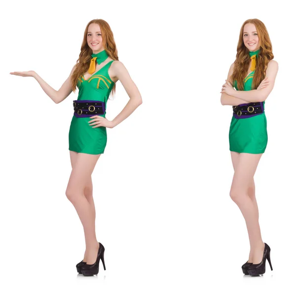 Young sexy girl in green dress isolated on white — Stock Photo, Image