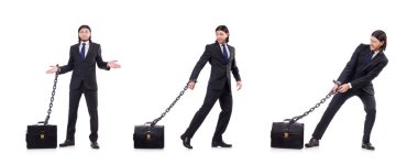 Zincirli bir adam beyazda soyutlanmış