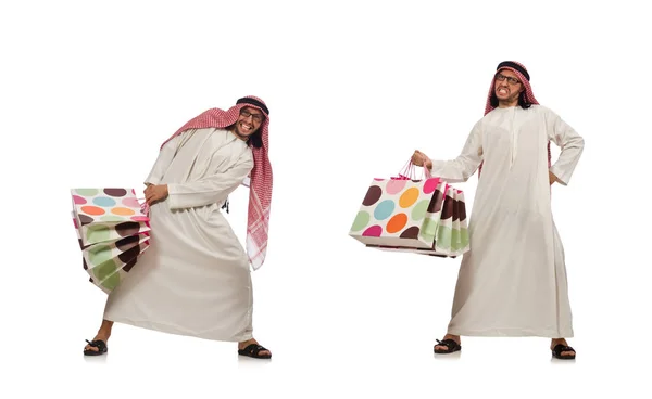 Arabe homme avec des sacs à provisions sur blanc — Photo