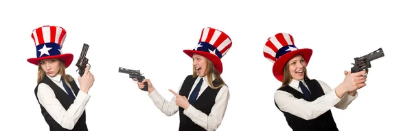 Donna che indossa un cappello con simboli americani — Foto Stock
