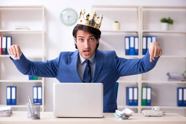 Молодий король бізнесмен працює в офісі — стокове фото