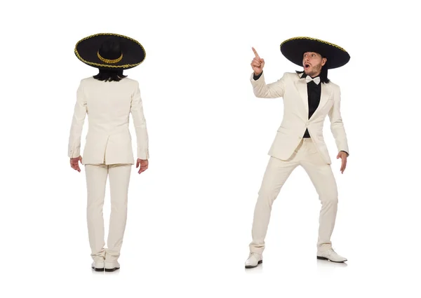 Lustige Mexikaner in Anzug und Sombrero isoliert auf weiß — Stockfoto