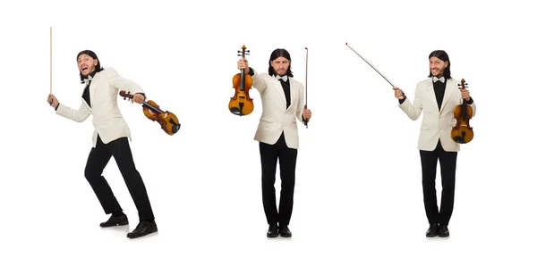 Hombre con violín tocando en blanco —  Fotos de Stock