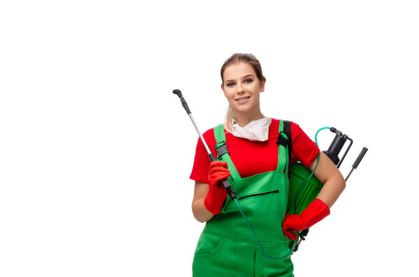 Подрядчик по борьбе с вредителями, изолированный на белом 