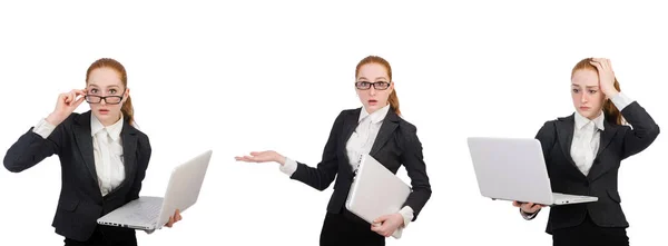 Businesswoman with laptop isolated on white — Stock Photo, Image