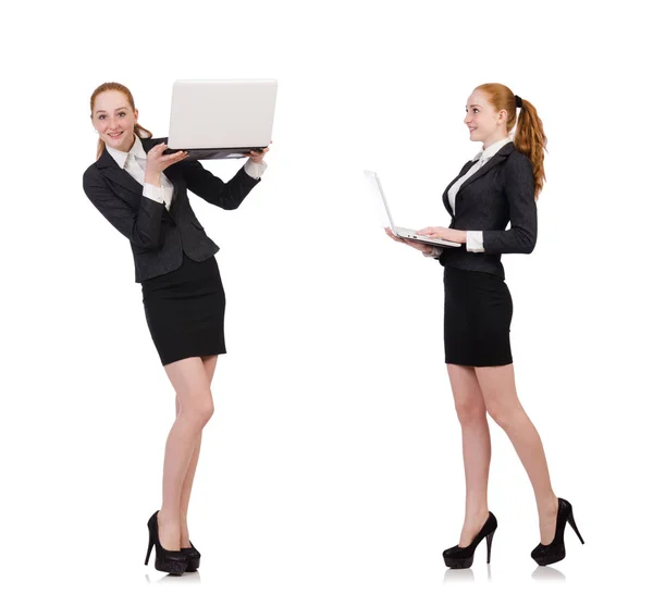 白いラップトップで隔離されたビジネス女性 — ストック写真