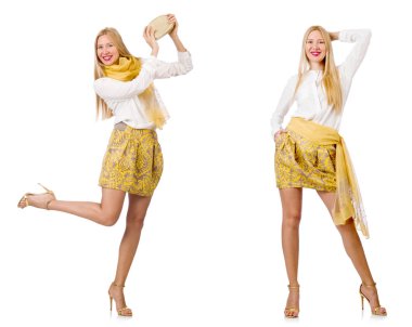 Kadın kolajı beyaz üzerinde izole görünüyor.