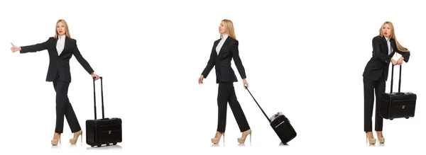 Geschäftsfrau mit Koffer isoliert auf weiß — Stockfoto