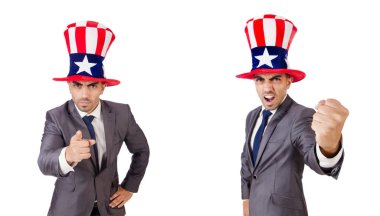 adam beyaz izole Amerikan şapka ile 