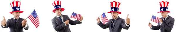 Man with american hat and flag — Stock Photo, Image