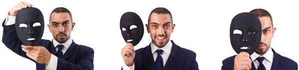 Young man with black mask isolated on white — Stock Photo, Image