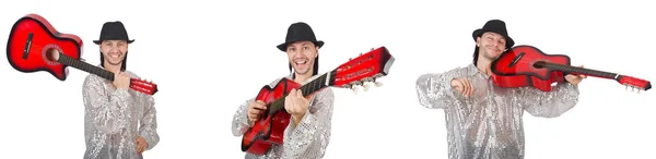 흰 기타를 단 젊은 남자 — 스톡 사진