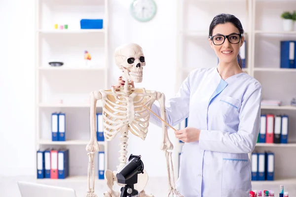 Giovane archeologa donna che lavora in laboratorio — Foto Stock