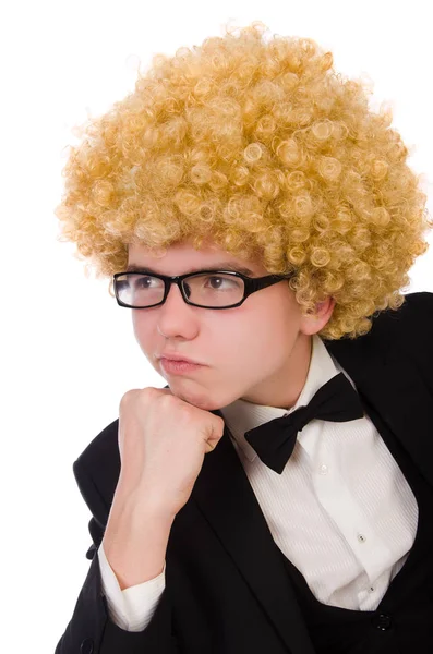 Giovane uomo che indossa parrucca afro — Foto Stock