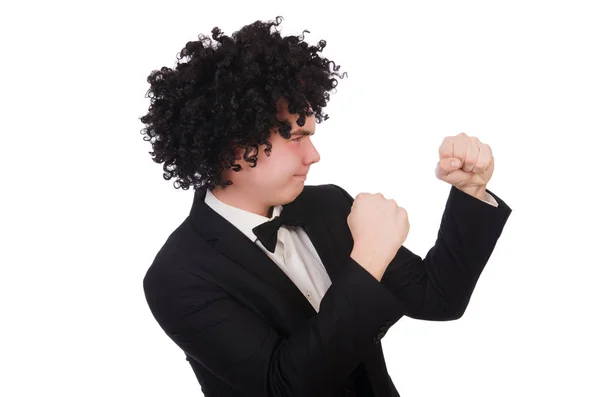 Joven vistiendo peluca afro — Foto de Stock