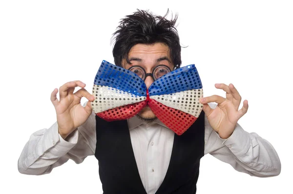 Funny man with giant bow tie — Stock Photo, Image