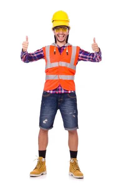 Young male builder contractor isolated on white — Stock Photo, Image