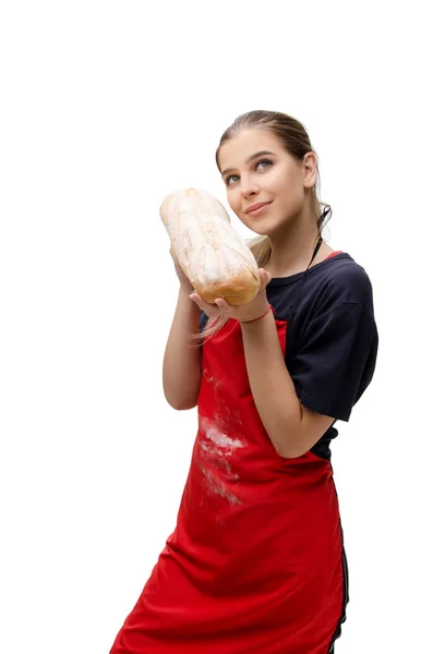 Jonge vrouwelijke baker geïsoleerd op wit — Stockfoto