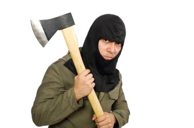 Maske takan suçlu beyaz üzerine izole edildi