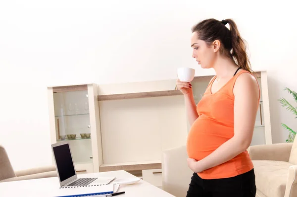 Mladá těhotná žena pracovat doma — Stock fotografie