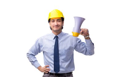 Genç erkek mimar beyaz izole 